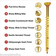 Vortex Multi Purpose Power Screws 5.0 x 60mm Box 200 Woodscrews Dble Countersunk