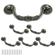 6PCS Antique Drop Bail Pulls 3.75" Hole Center Shabby Chic Drawer Pulls Vinta...