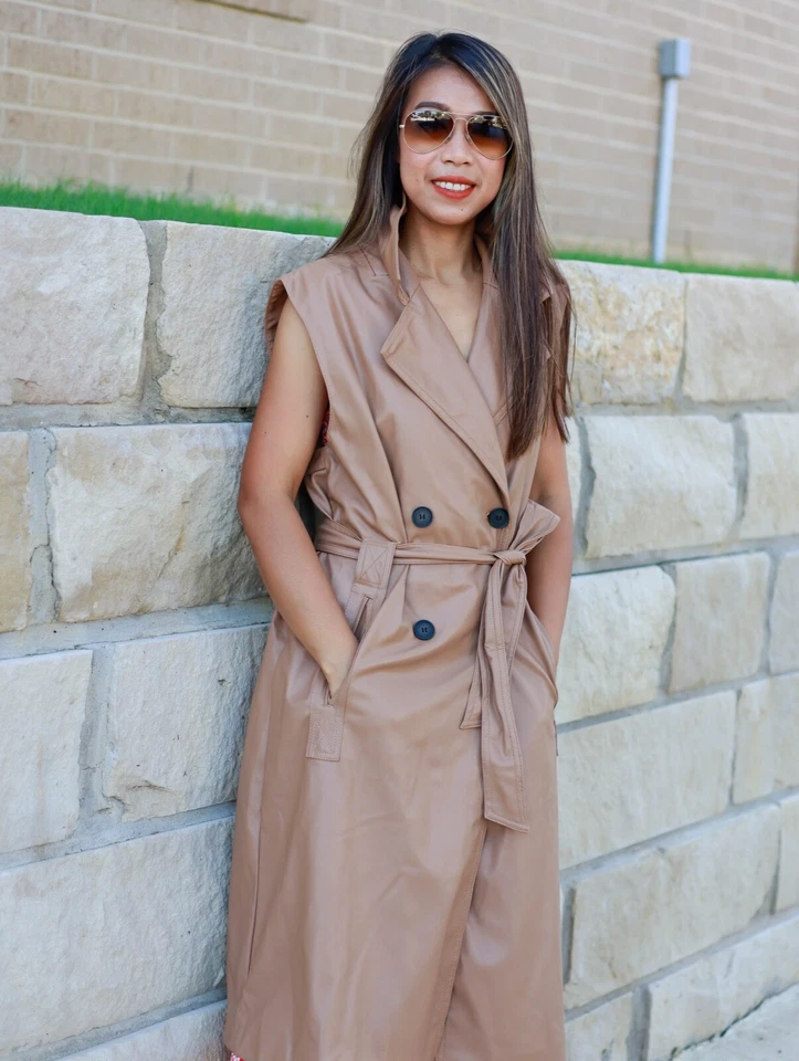 ZARA WOMAN'S BELTED SOFT FAUX LEATHER WAISTCOAT CAMEL XS NWT SS21