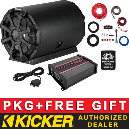 KICKER 300W CWTB84 8" CAR AUDIO SUB PACKAGE + DS18 CLASS D MONO AMP+8AWG KIT