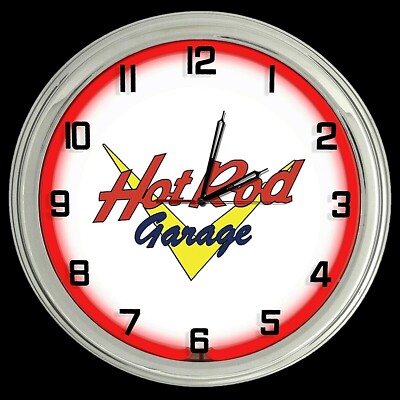 16" Hot Rod Garage Sign Red Neon Clock Man Cave Muscle Car | eBay