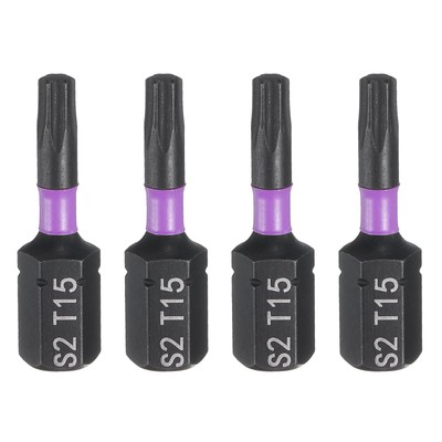 4pcs T15 Magnetic Torx Screwdriver Bit 1/4'' Hex Shank 25mm Length Industrial Bit