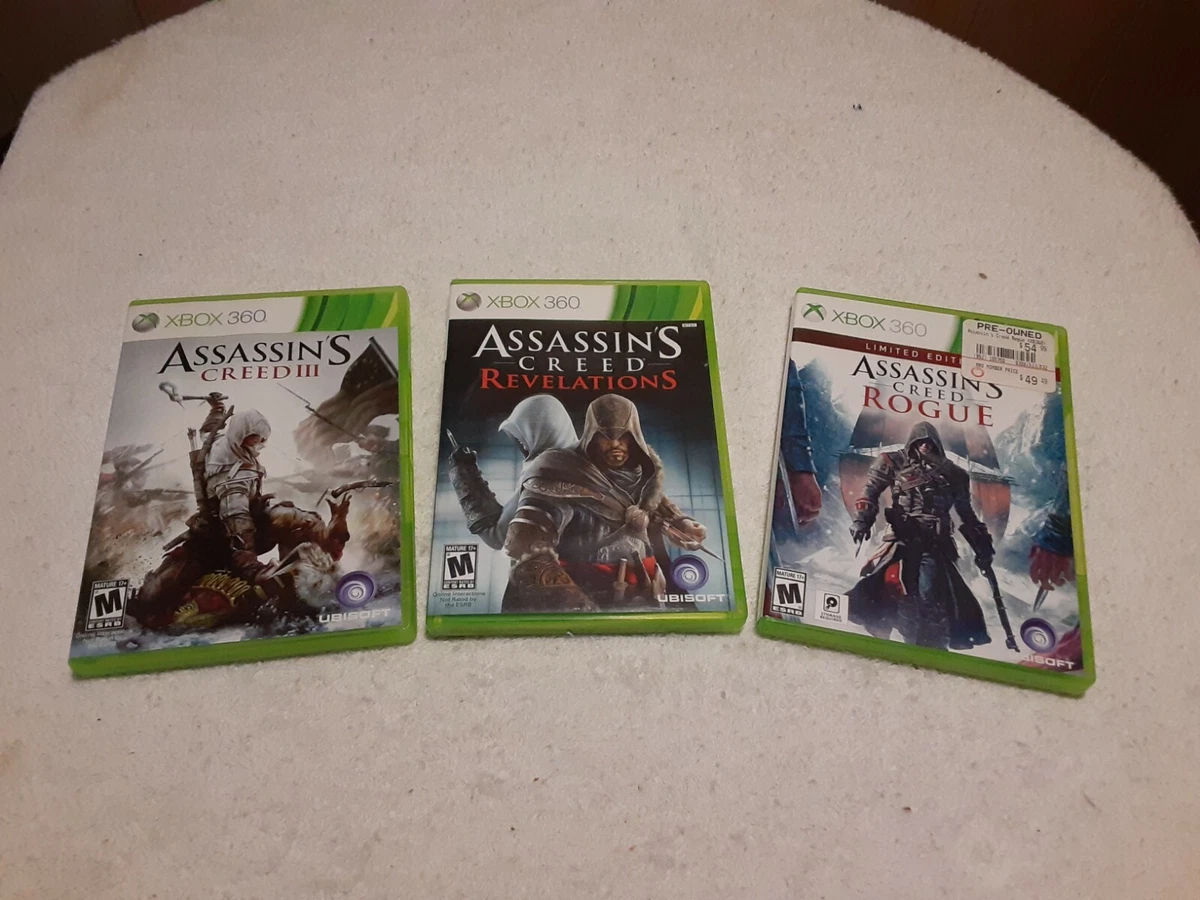 Lot Of (3) XBox 360 Games Assassin'S Creed III Revelations Rogue.