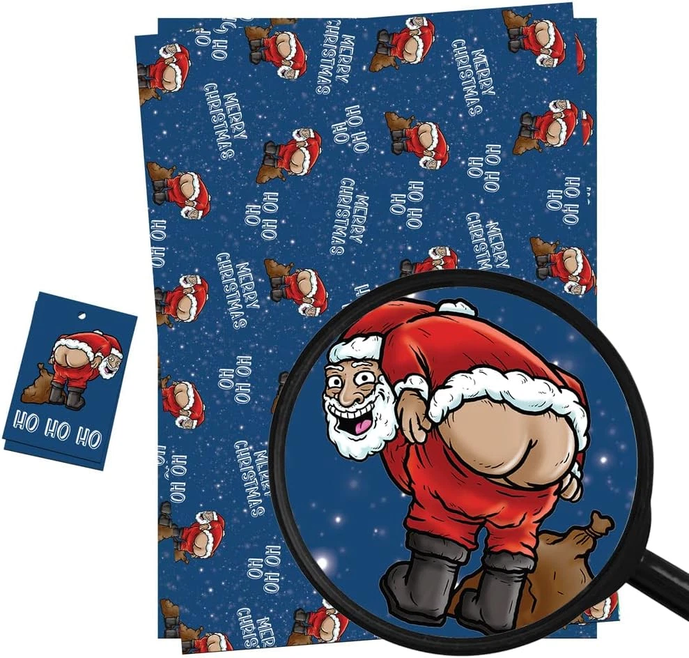 Christmas Wrapping Paper Sheets Gift Tags Pack 2 Funny Rude