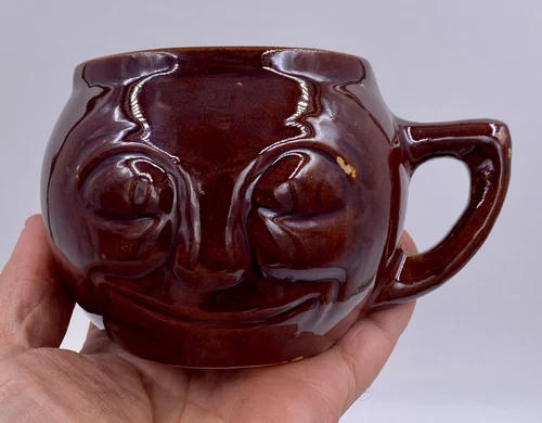 McCoy USA Mug - MOON FACE - BROWN HAPPY FACE Mug - No chips or cracks