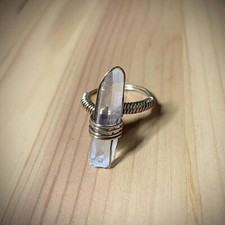 Crystal Quartz Brass Ring Size 6.5 Handmade Wire Wrapped Statement Ring