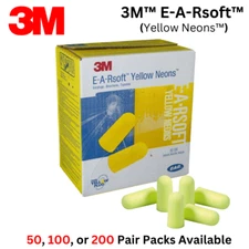 3M Ear Plugs E-A-Rsoft Yellow Neons - 33DB - Noise Reduction - 50/100/200 pair