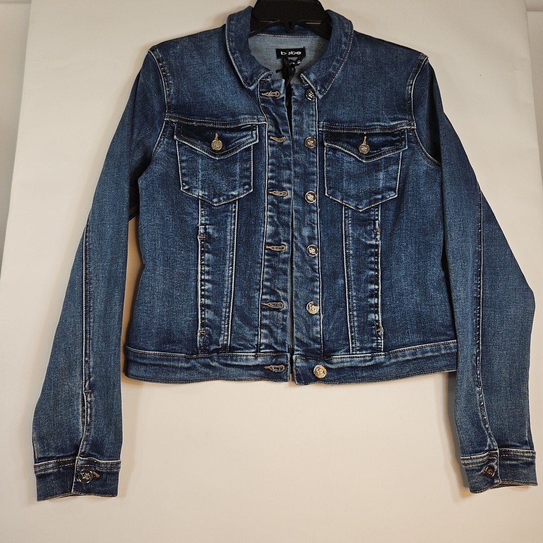 Bebe Denim Jacket. Women's Size S/P. Rhinestone Embellished. Jean Jacket. NWT.-image