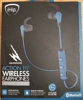 iHip Warrior Action Fit Wireless Earphones Bluetooth Blue New Boxed Unused