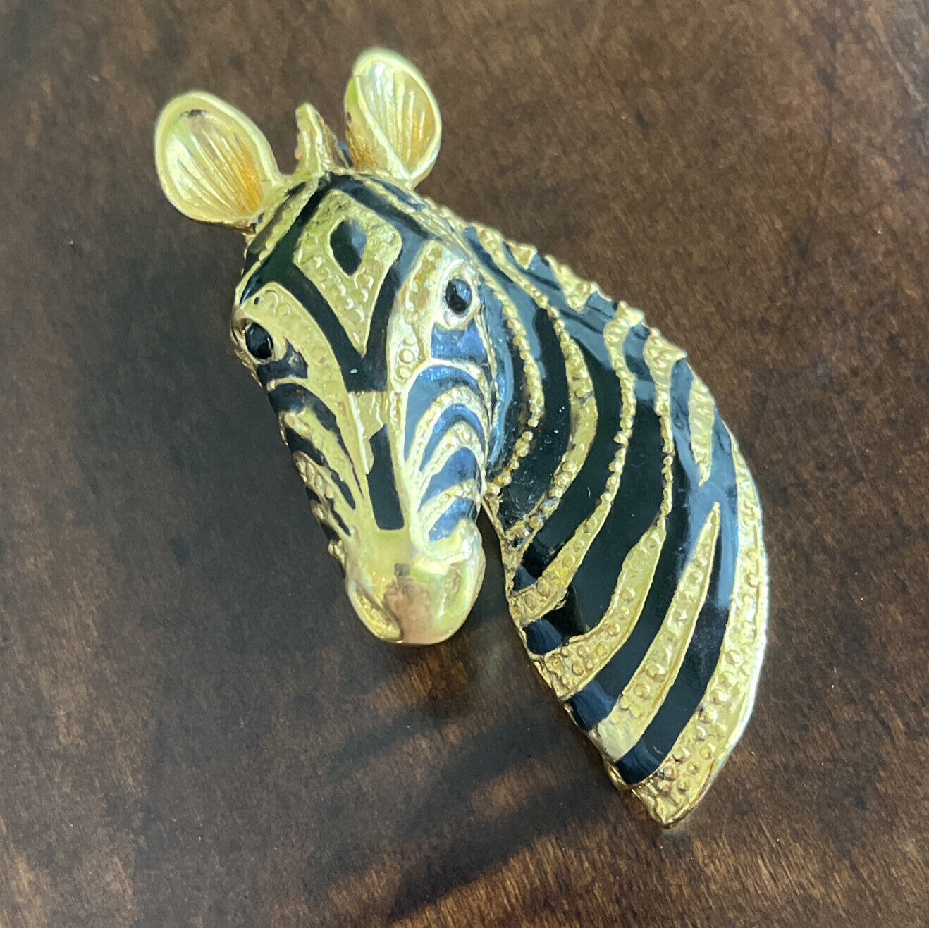 Zebra Brooch Coat Pin Vintage Large Gold Tone Wit… - image 2