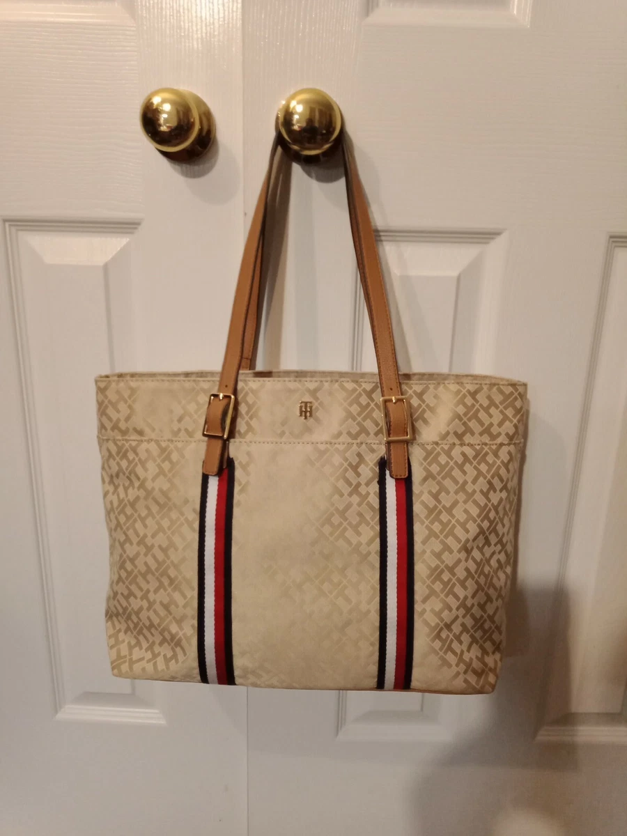 udstødning underskud Pidgin Tommy Hilfiger Tote Bag Handbag Beige TH Monogram . | eBay