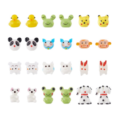 24 Stck. Holprig Glas Lampwork Tier Perlen 12 Stile Katze Bär Frosch Hase Affe