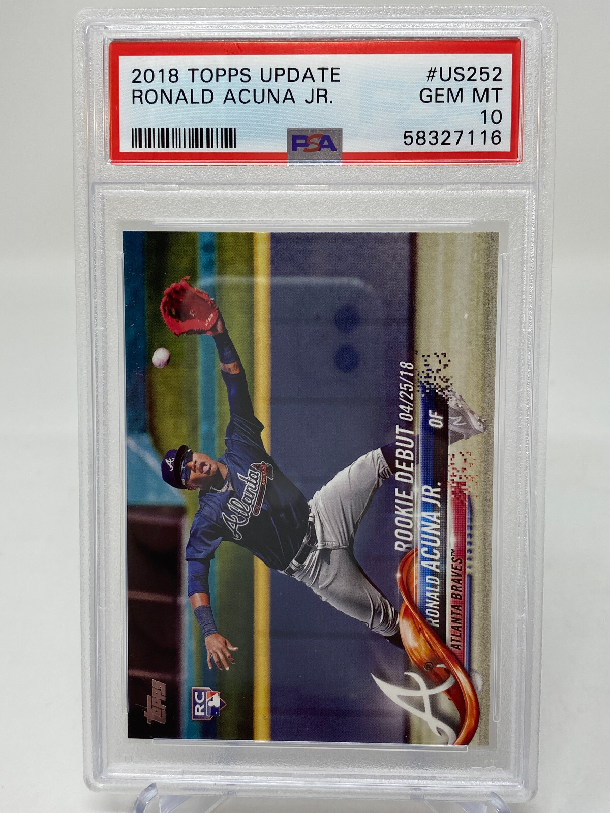2018 Topps  Update #US252 Ronald Acuna Jr.  PSA 10 Rookie Card RC view 6