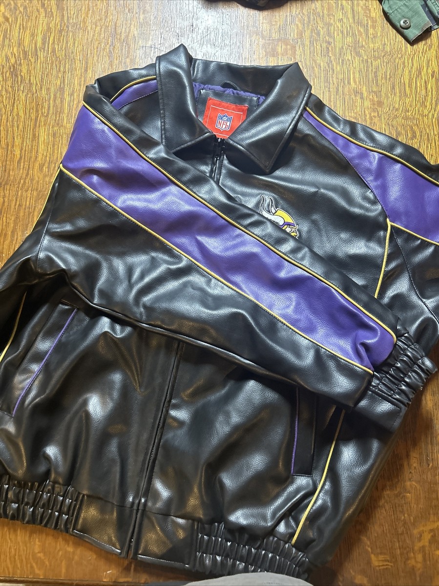 Minnesota Vikings NFL Branded Full Zip Faux Leather Jacket