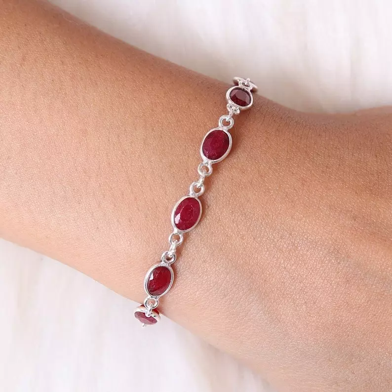 glass filled ruby Gemstone Bracelet 10 pcs Adjustable Bracelet in Silver - Image 4 of 4
