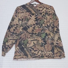 VINTAGE HUNTING MOSSY OAK FOREST FLOOR CAMO LONG SLEEVE POCKET TEE SHIRT XL