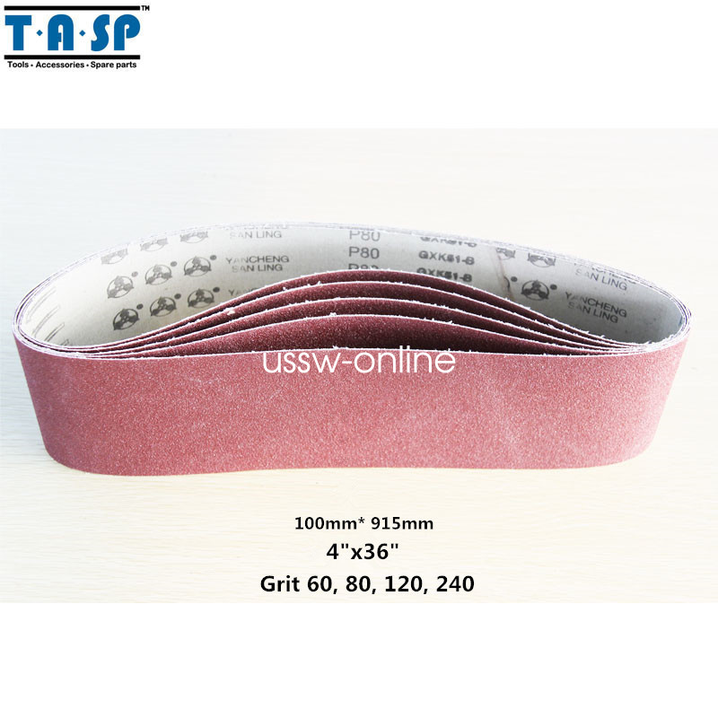 5PC Sanding Belts with 60 80 120 240 Grit Belts 4" * 36" 100 * 915mm