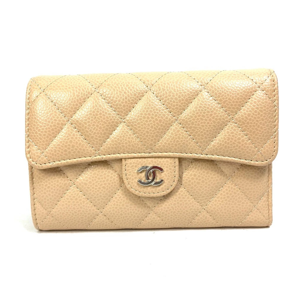 CHANEL AP0232 logo Matelasse Medium Flap Wallet Trifold wallet Beige