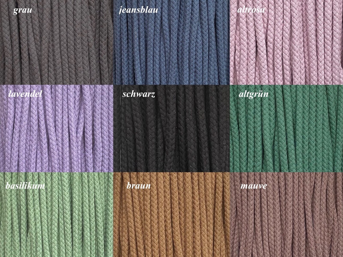 3m Kordel Baumwolle 8mm rund Schnur Turnbeutel Seil 17 Farben