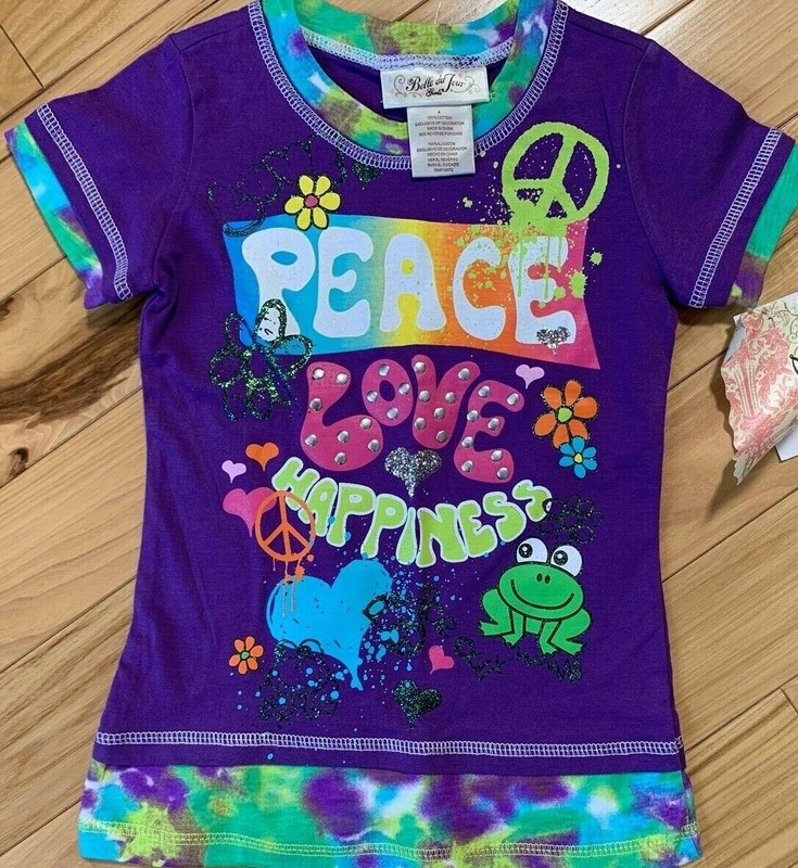 NWT Belle Du Jour Girls Pullover Top Sz 4 Girl Purple PEACE