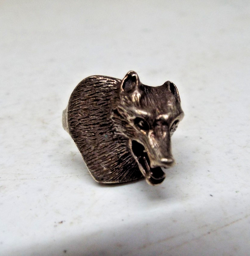 Vintage 925 Sterling Silver 3-D WOLF Head Ring Size 7.5