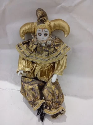 Harlekin Clown Porzellan Puppe Gold Rarität Antikität - Bild 1 von 4