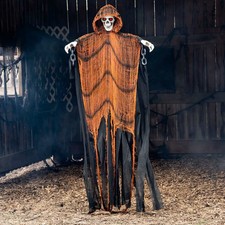 6 Ft. Hanging Light-Up Skeletal Reaper in Orange Robes Halloween Decoration
