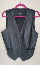 Vintage Black Leather Vest Women's Size L Wilsons Leather Nylon Back Pockets