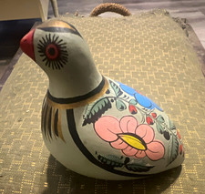 Floral Folk Art Tonala Mexico Bird Figurine Hand-painted Pottery Clay
