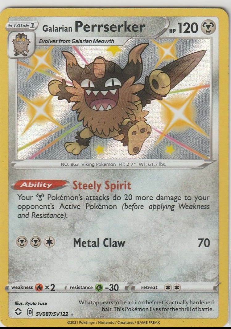 Galarian Perrserker Shiny Holo Rare Shining Fates: Shiny Vault SV087/SV122 NM