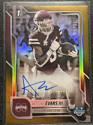 2025 Bowman Chrome University Football Gold Refractor Anthony Evans III #BCA-AE