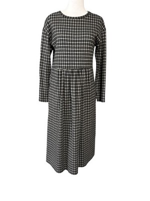 Weekend Max Mara Dress Womens S Black Check Knit Fit Flare Long Sleeve Midi