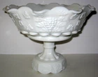 Vintage Westmoreland Milk Glass Paneled Grape Pedestal Fruit Bowl