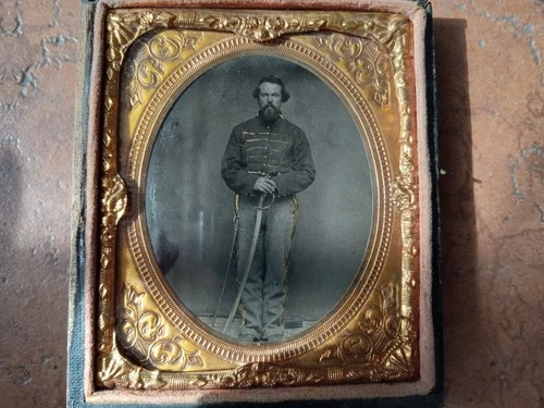 Original Civil War tintype photo of armed cavalry musician