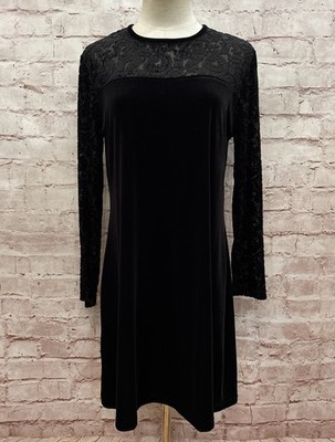 Jacqueline Ferrar Petite 10P Shift Dress Black Velvet Paisley Burnout Vintage