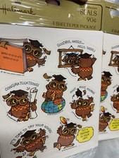 1981 Hallmark OWL STICKERS Graduation 2 Sealed Package Made In The USA