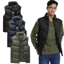 Men's Quilted Padded Vest Jacket Winter Warm Sleeveless Down Coat Outdoor Casual