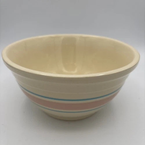 Vintage MCCOY 8" OVEN PROOF MIXING BOWL PINK BLUE STRIPES USA