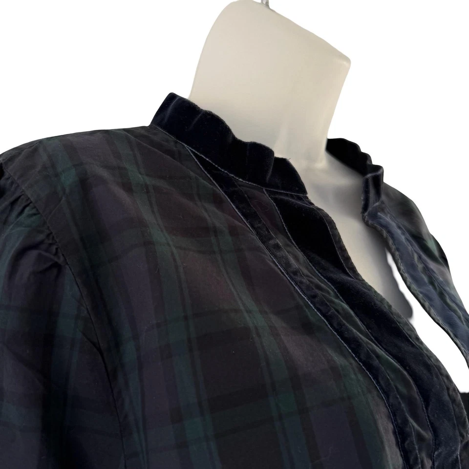 J.Crew Shirt Womens 2XL Blackwatch Plaid Velvet Trim Tunic Pullover Long Sleeve - Image 4 of 4