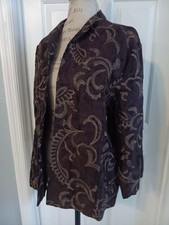 NWT 119 CHICO'S Chocolate Glitz Maxwell JACKET linen blend EMBROIDERED sz 3 XL