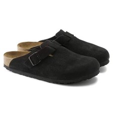 New Birkenstock Boston Black Suede Leather Soft Footbed Clog Shoes
