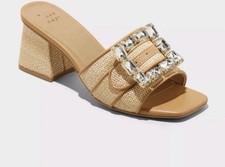 A New Day Kathleen Raffia Buckle Block Heels Beige Size 7.5