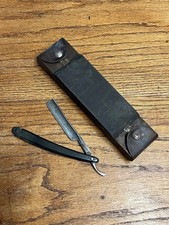 Antique Straight Razor Hone Case Travel Strop Wood Leather Stone