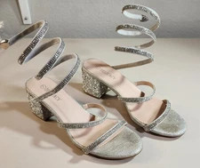 Delicacy Nataly Rhinestone Lace-Up Heel Silver Sz 7