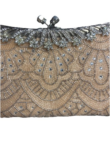 NWOT Kate Landry Womens Champagne Pink Bead Nickel Evening Bag Purse Clutch - Picture 3 of 11