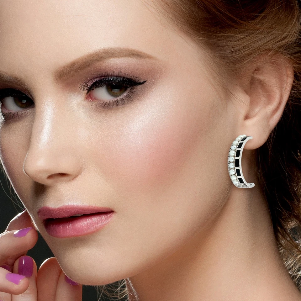 Pendientes de aro de ónix natural Black Friday joyería de diamantes de oro bl... - Imagen 2 de 4