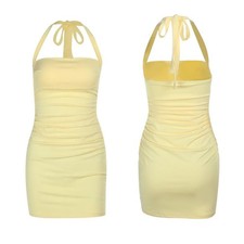 Womens Halter Backless Ruched Bodycon Mini Dress Sleeveless Short Club Party