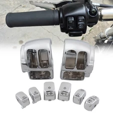 Chrome Handlebar Control Switch Housing Cover + 6x Caps Buttons For Harley Dyna