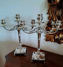 Pair candlesticks Silver 800 Empire style three flames h. cm.30 weight 615 each
