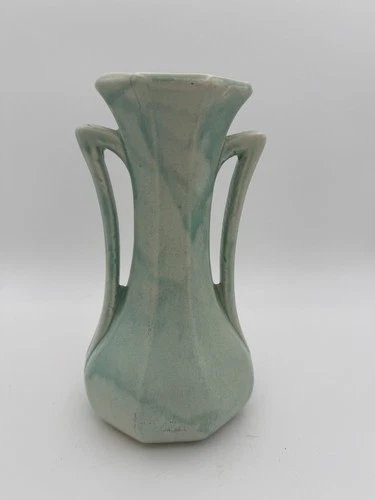 Nelson McCoy 2-Handled Aqua Vase - Vintage 1940s